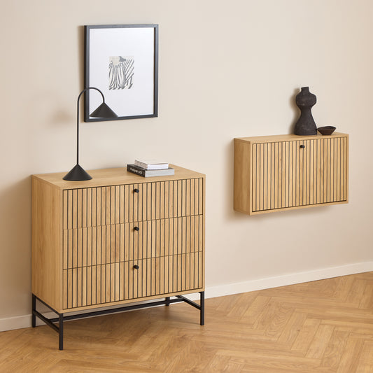 Alberto Chest of 3 Drawers in Oak/Black Legs