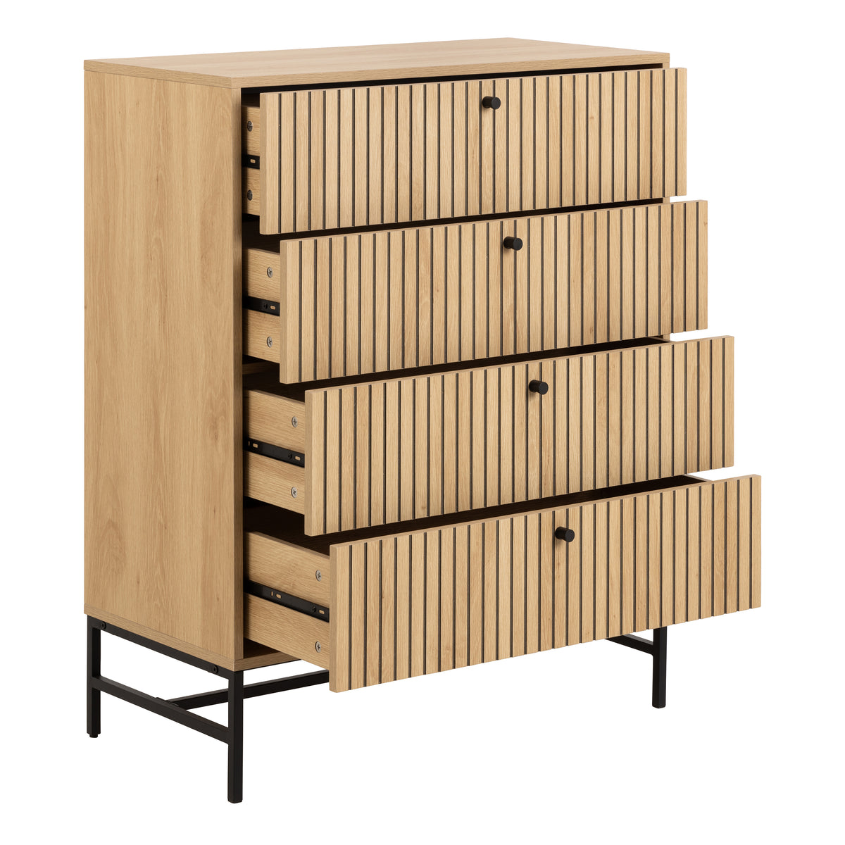 Alberto Chest of 4 Drawers in Oak/Black Legs