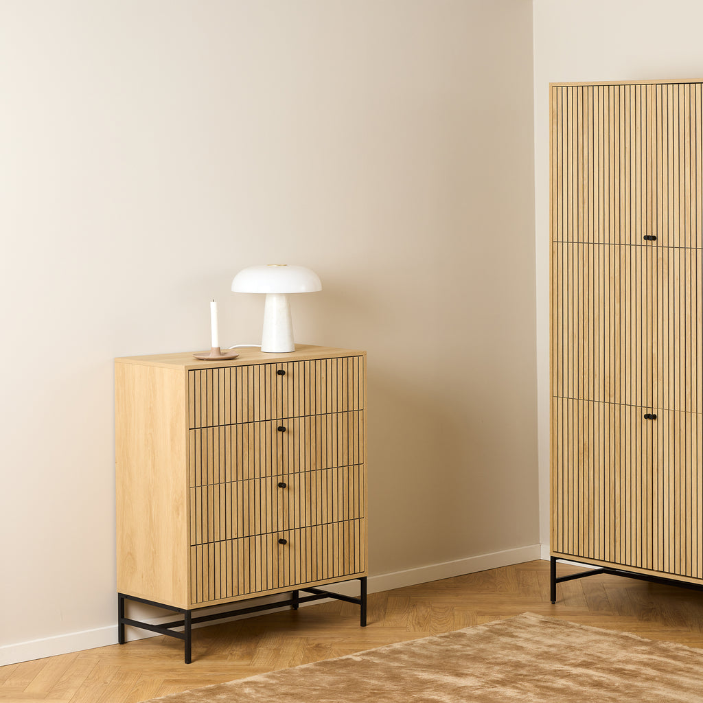 Alberto Chest of 4 Drawers in Oak/Black Legs