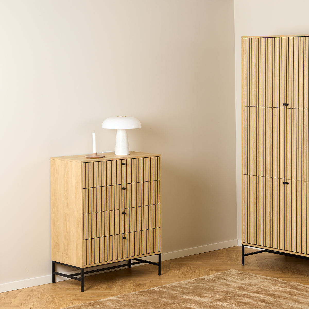 Alberto Chest of 4 Drawers in Oak/Black Legs