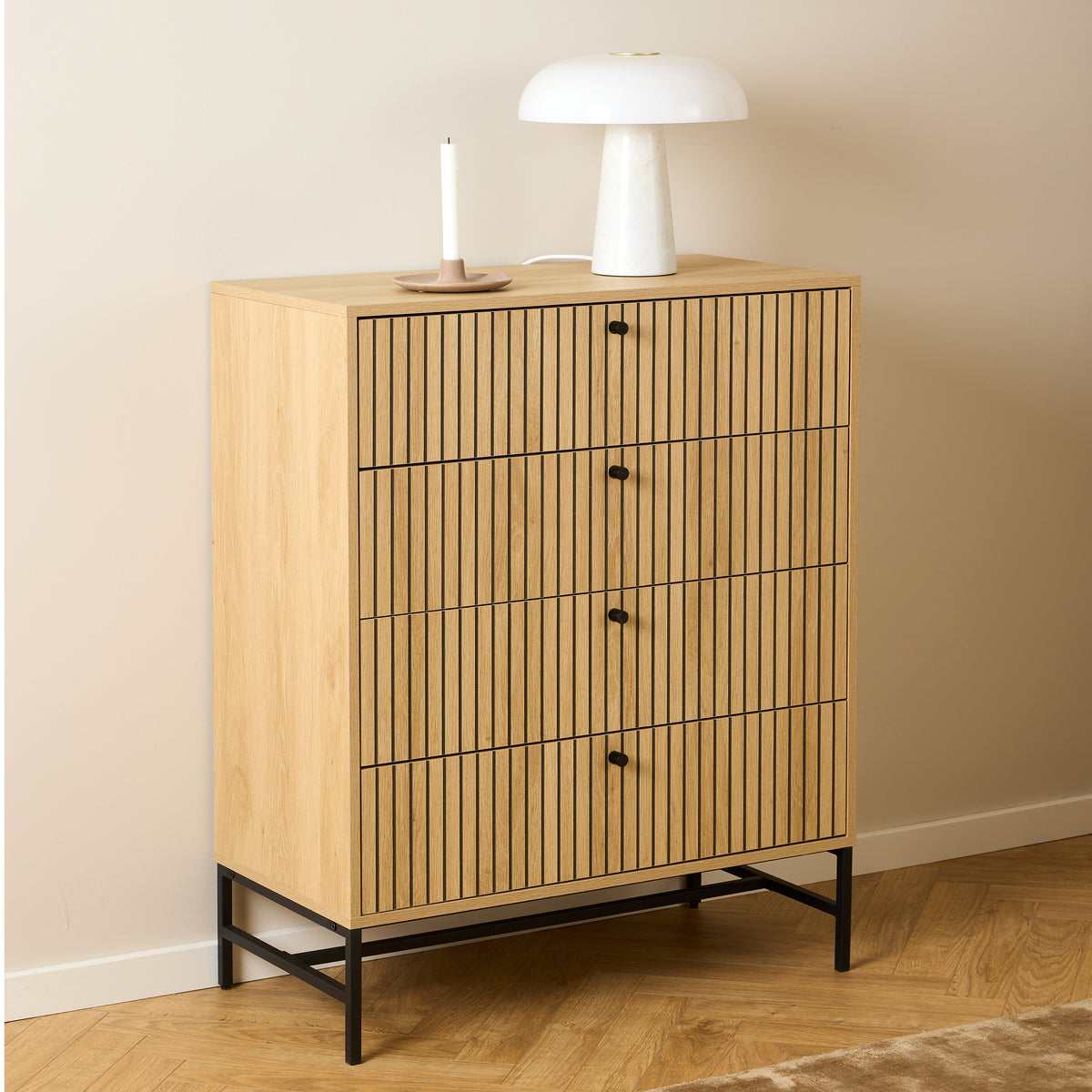 Alberto Chest of 4 Drawers in Oak/Black Legs