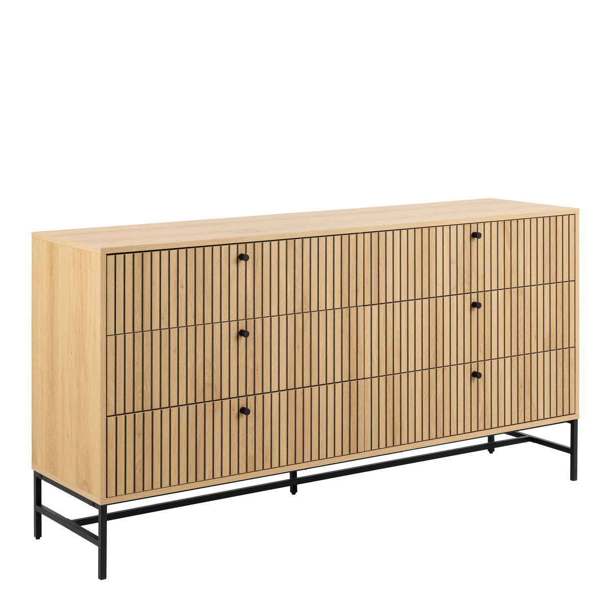 Alberto Wide Chest of 6 Drawers in Oak/Black Legs