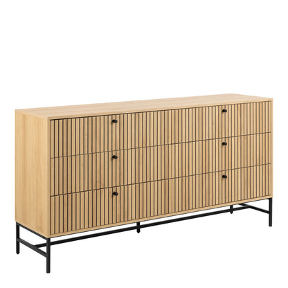 Alberto Wide Chest of 6 Drawers in Oak/Black Legs
