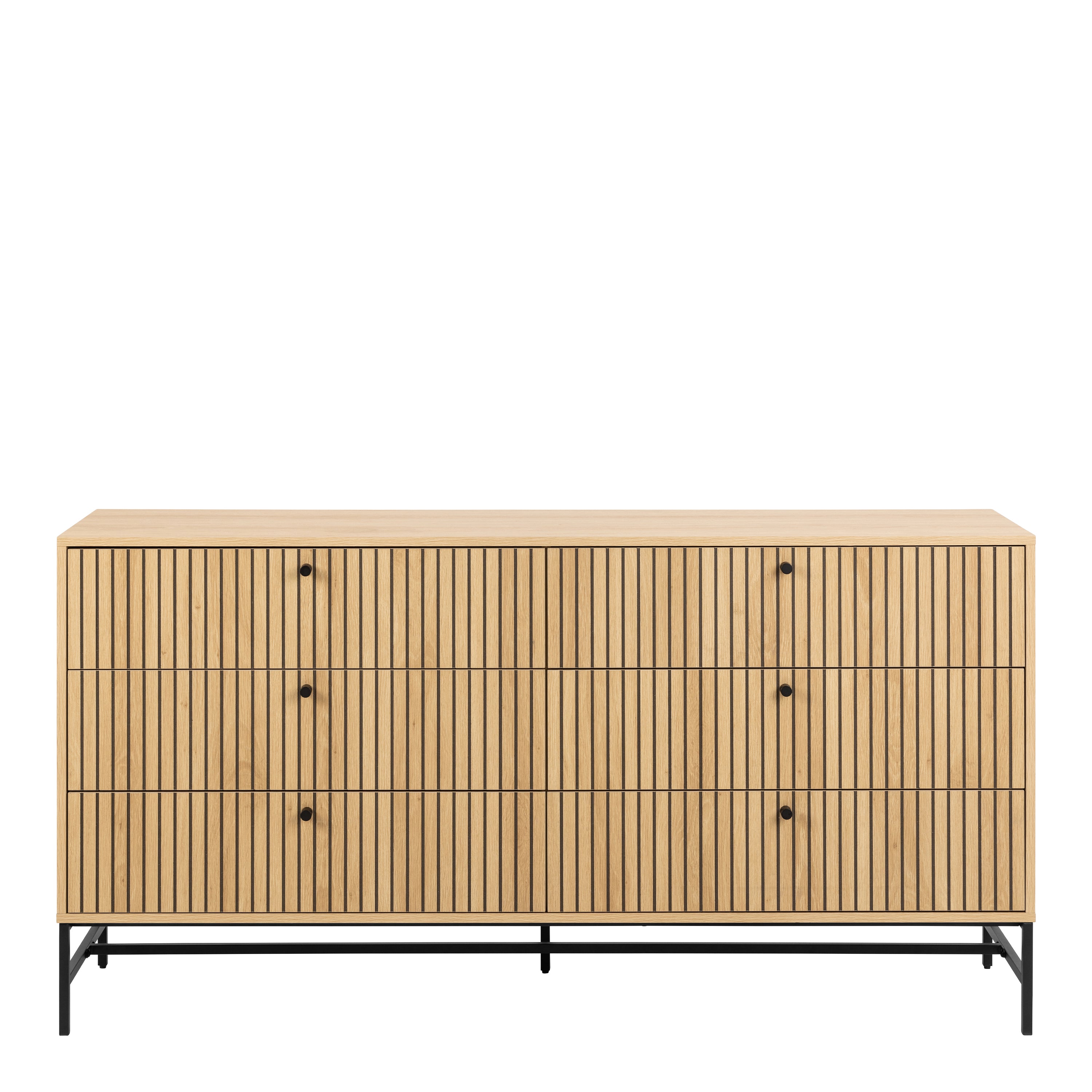 Alberto Wide Chest of 6 Drawers in Oak/Black Legs