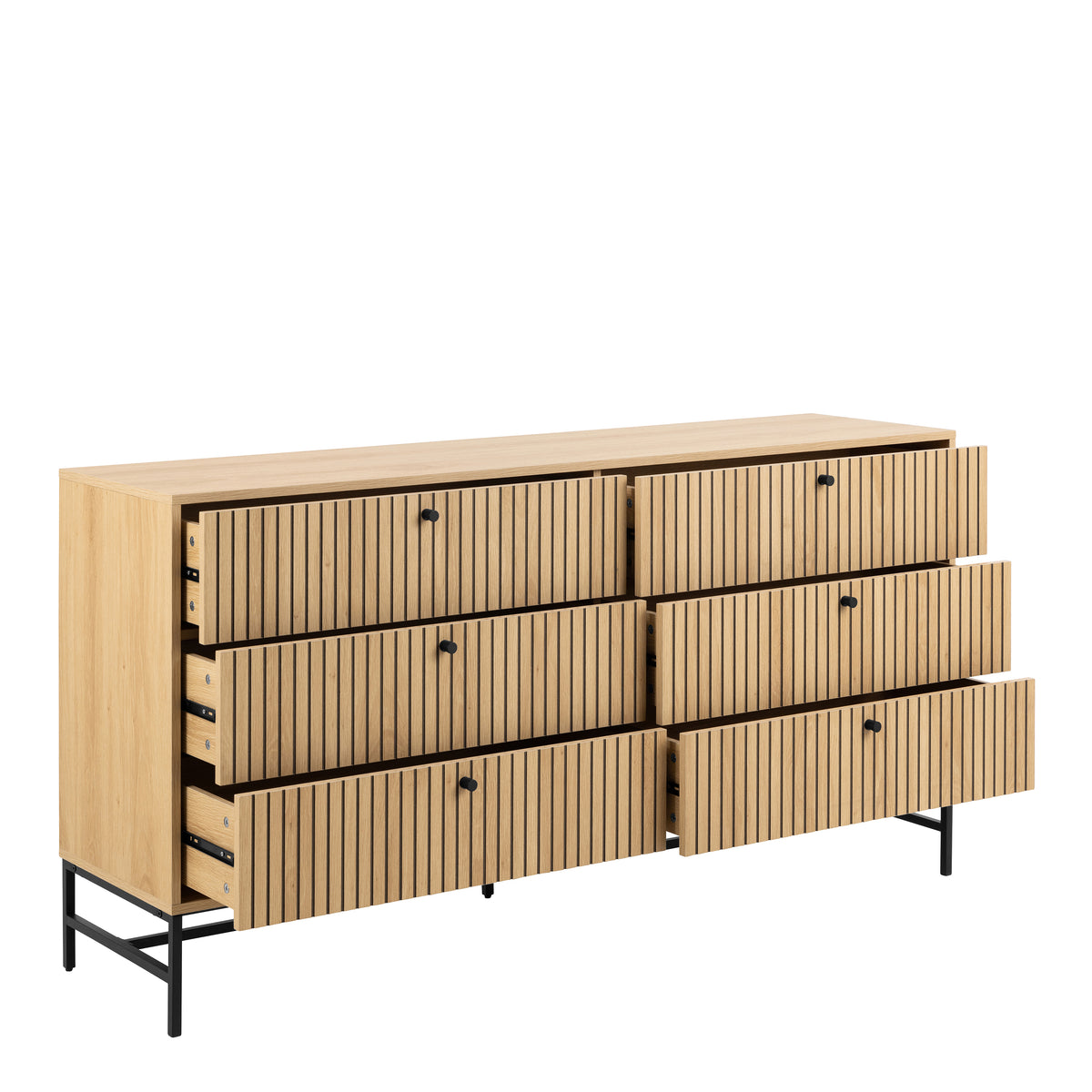 Alberto Wide Chest of 6 Drawers in Oak/Black Legs