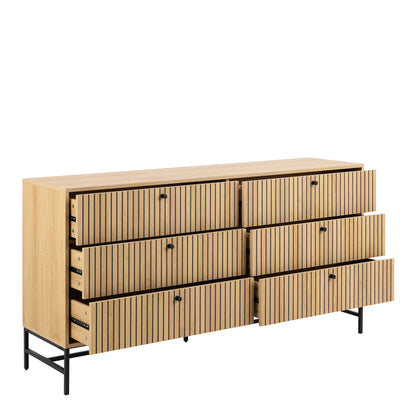 Alberto Wide Chest of 6 Drawers in Oak/Black Legs
