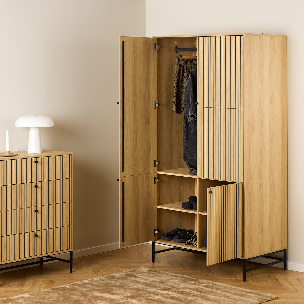 Alberto Wardrobe 4 Doors in Black/Oak