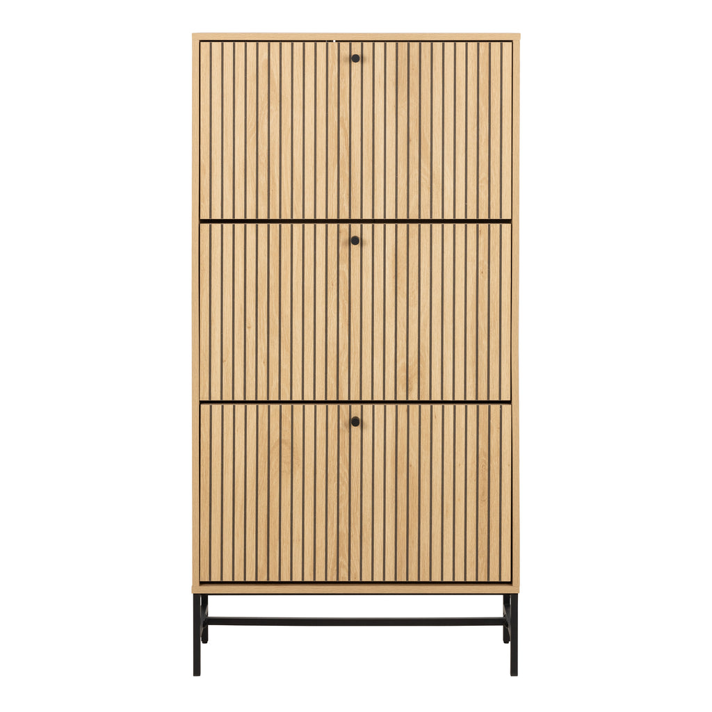 Alberto Shoe Cabinet 3 Flip Down Doors in Oak/Black Legs