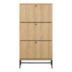 Alberto Shoe Cabinet 3 Flip Down Doors in Oak/Black Legs
