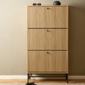 Alberto Shoe Cabinet 3 Flip Down Doors in Oak/Black Legs