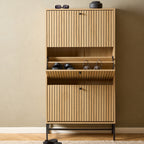 Alberto Shoe Cabinet 3 Flip Down Doors in Oak/Black Legs