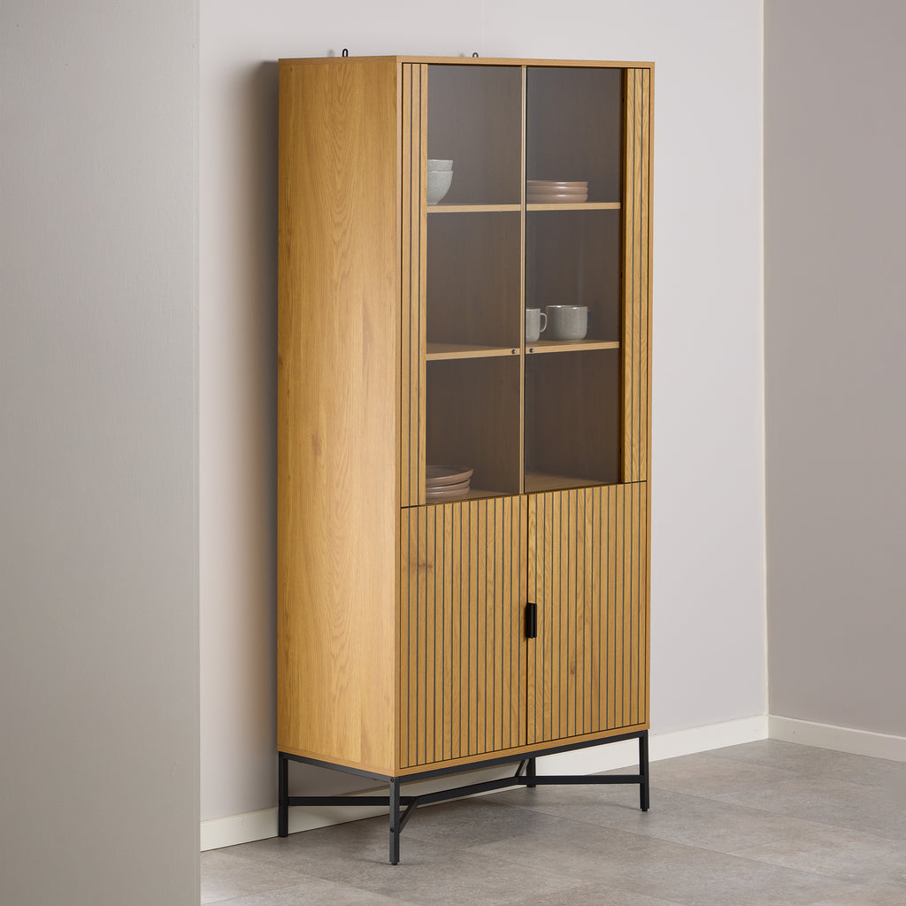 Jaya Display Cabinet With 4 doors and 6 Shelves in Wild Oak
