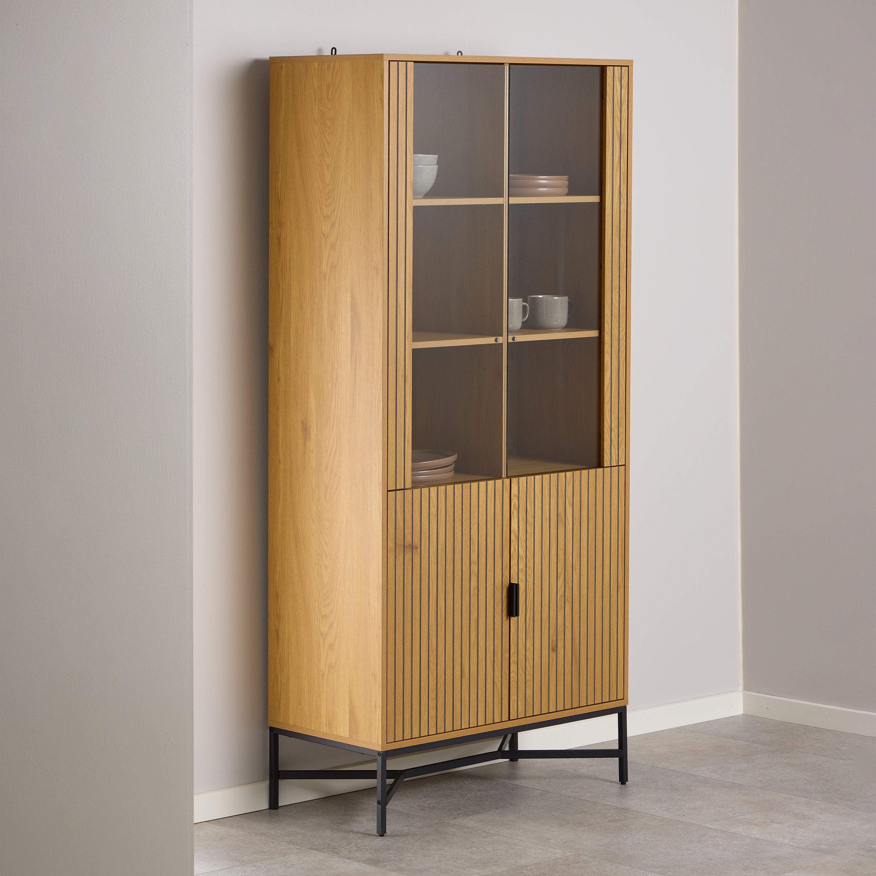 Jaya Display Cabinet With 4 doors and 6 Shelves in Wild Oak