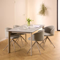 Palma Ceramic Dining Table in Grey 160x90cm includes 4 Ellie Swivel Beige Dining Chairs