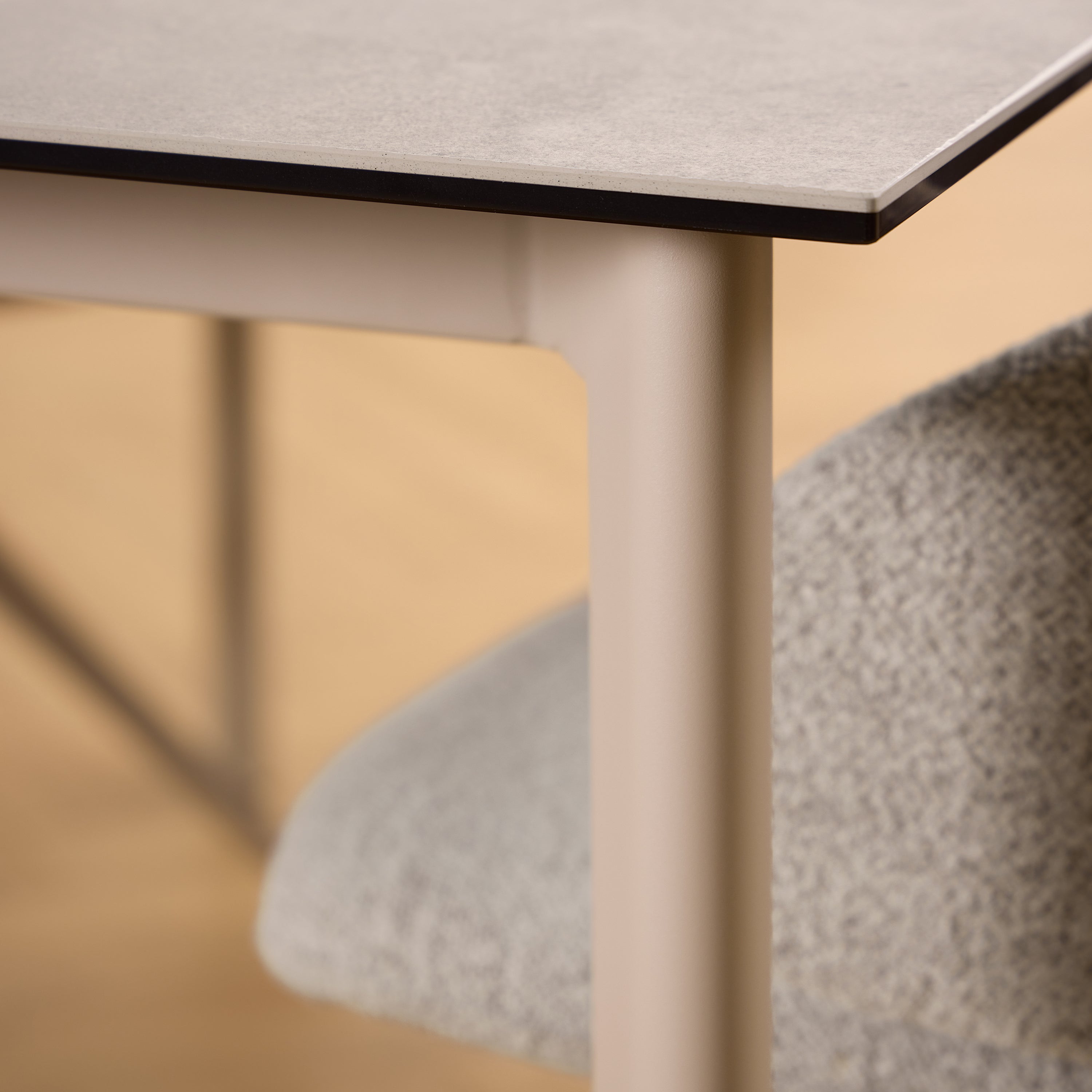 Palma Ceramic Dining Table in Grey 160x90cm includes 4 Ellie Swivel Beige Dining Chairs