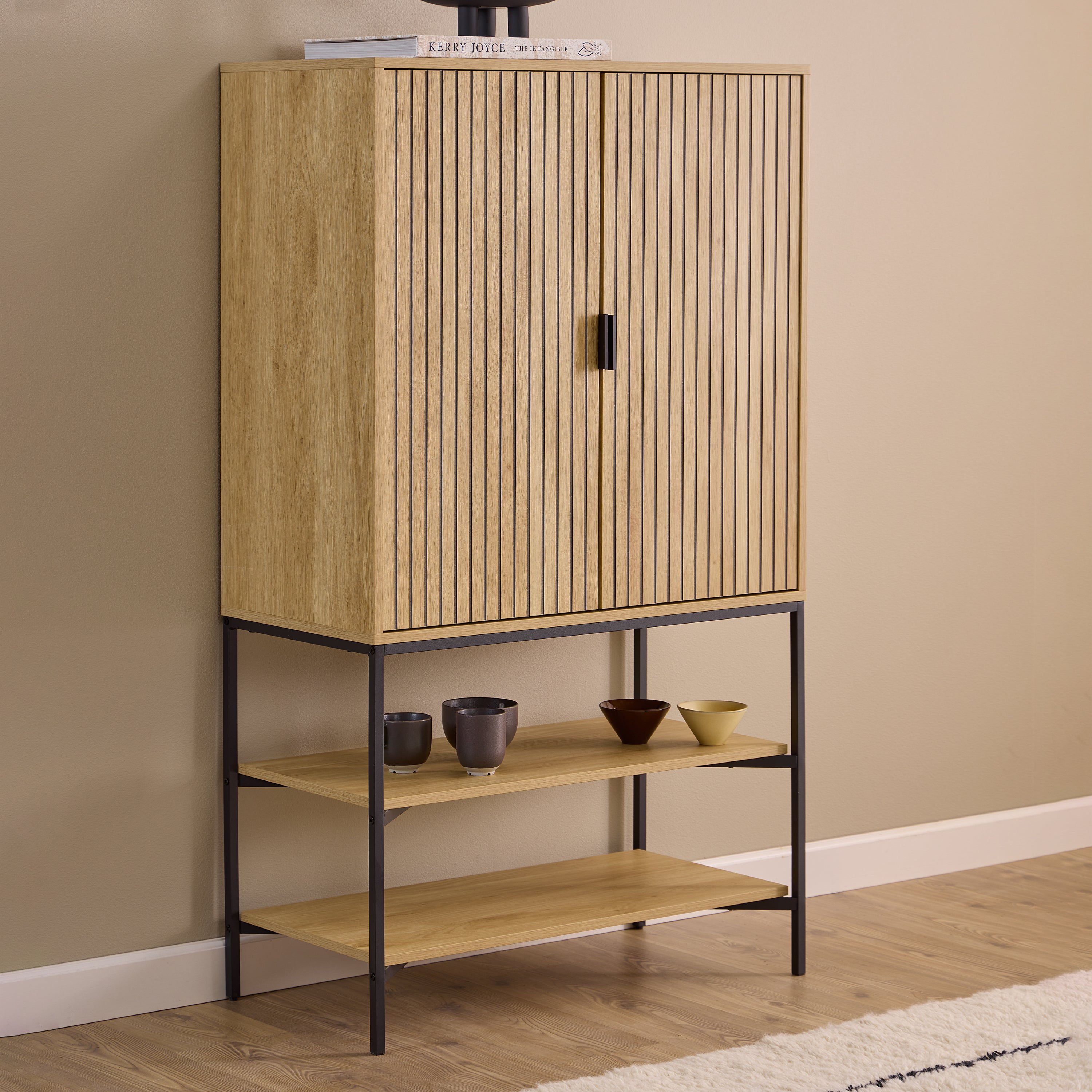 Jaya Cabinet 2 Doors 3 Shelves With Oak Lamella Front