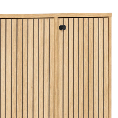 Alberto Shoe Cabinet 3 Flip Down Doors 1 Pull Open Door in Oak/Black Legs