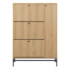 Alberto Shoe Cabinet 3 Flip Down Doors 1 Pull Open Door in Oak/Black Legs