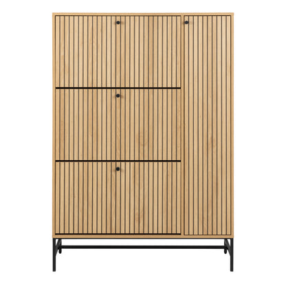 Alberto Shoe Cabinet 3 Flip Down Doors 1 Pull Open Door in Oak/Black Legs