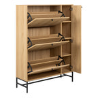 Alberto Shoe Cabinet 3 Flip Down Doors 1 Pull Open Door in Oak/Black Legs