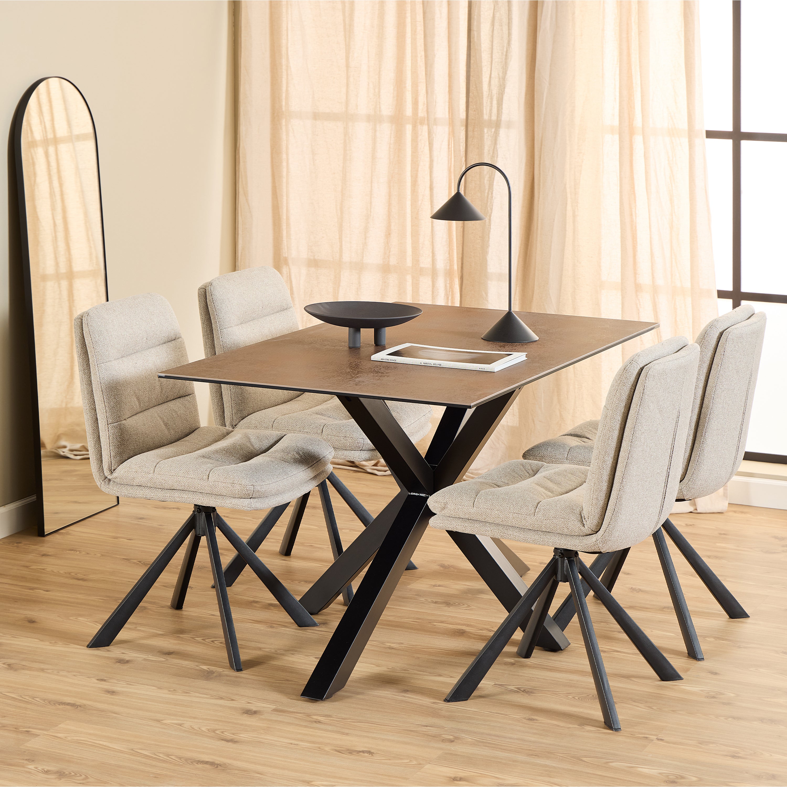 Harlow Dining Table with Ceramic Rusty Brown Top 135cm