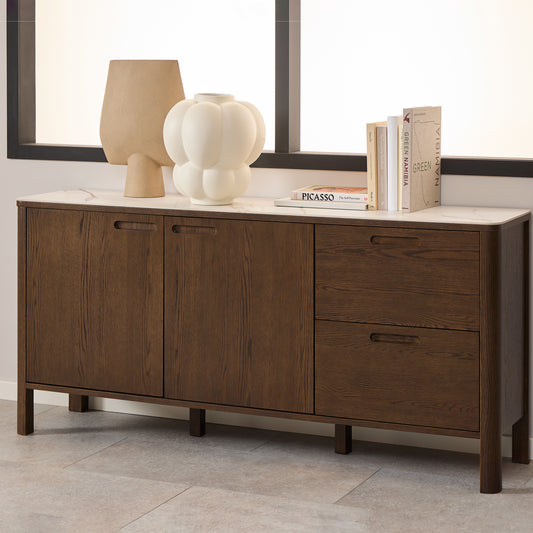 Stella Sideboard With 2 Doors 2 Drawers and 2 Shelves in Cream Ceramic