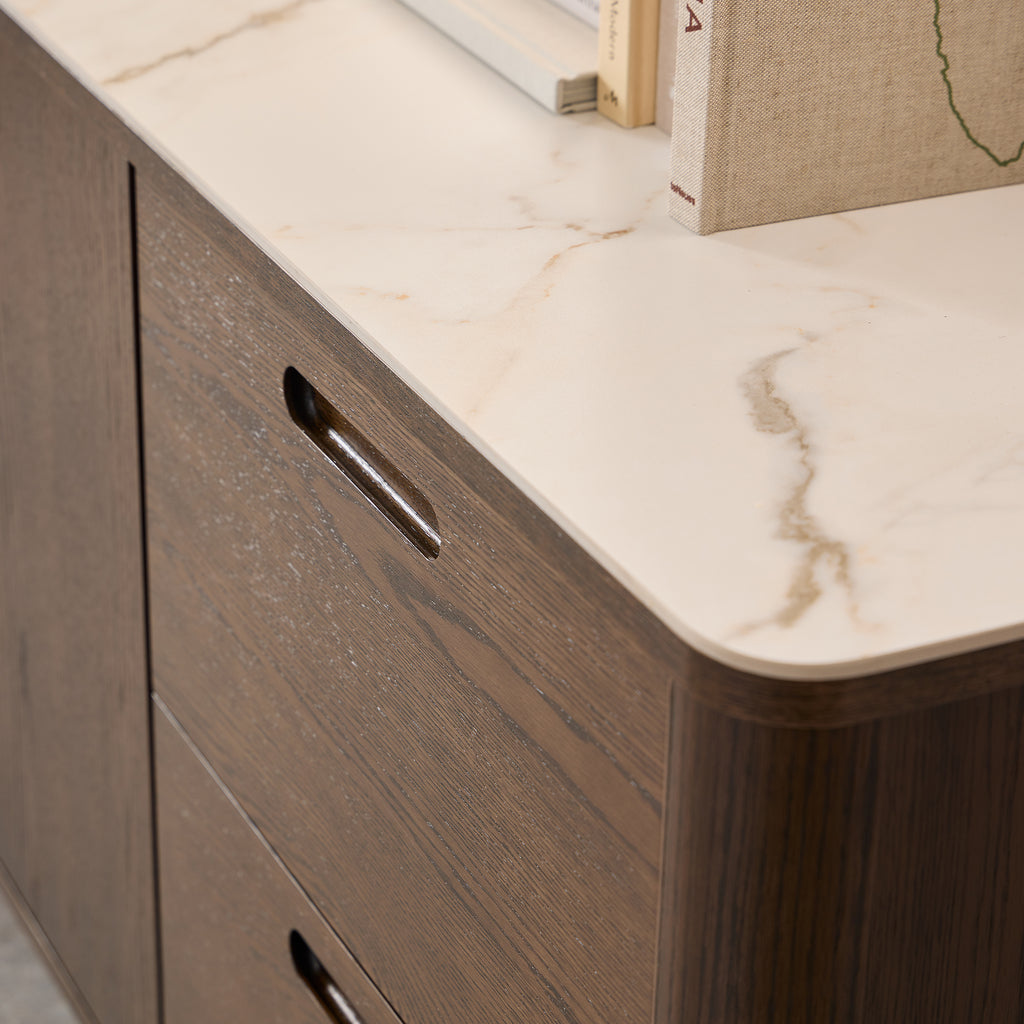 Stella Sideboard With 2 Doors 2 Drawers and 2 Shelves in Cream Ceramic