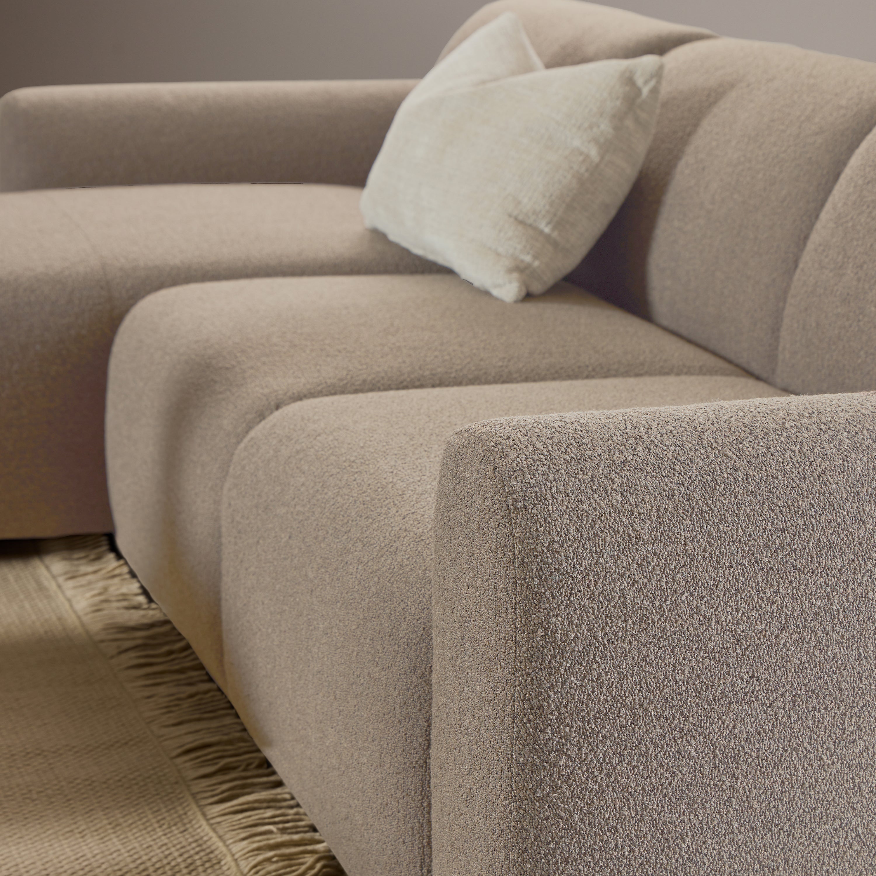 Murphy Left Hand Facing 2 Seater Chaise Lounge in Boucle Beige Fabric