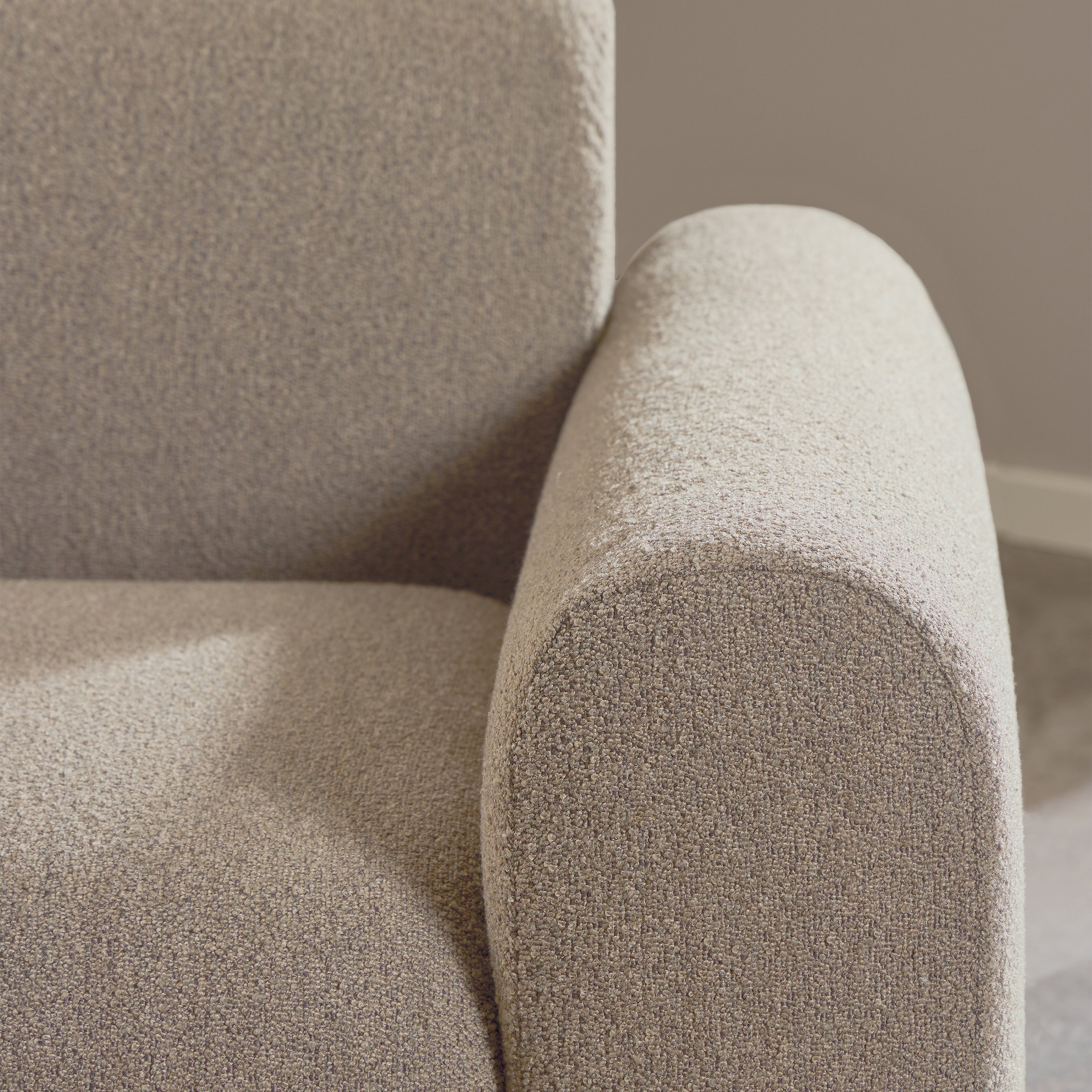 Murphy Left Hand Facing 2 Seater Chaise Lounge in Boucle Beige Fabric