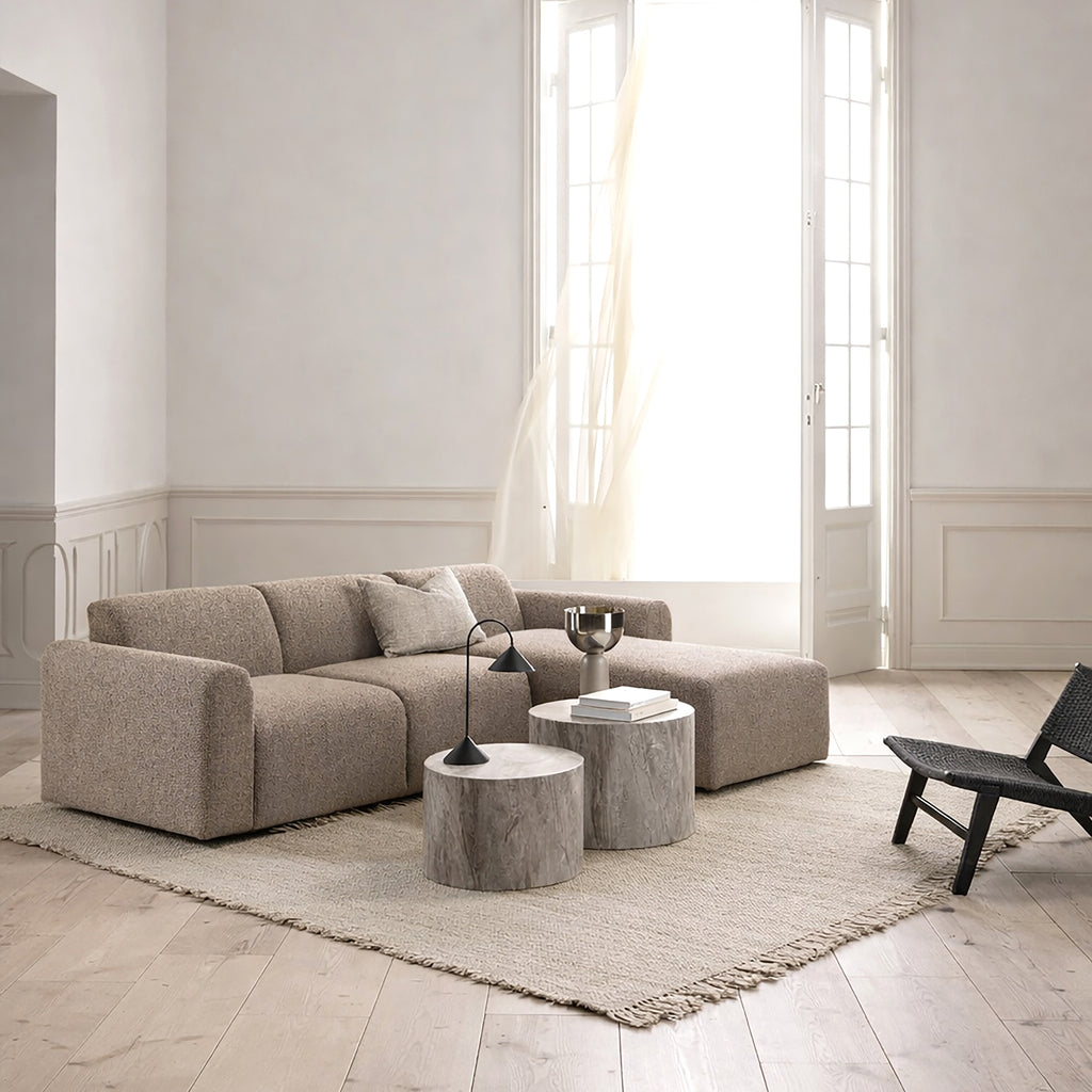 Murphy Right Hand Facing 2 Seater Chaise Lounge in Boucle Beige Fabric