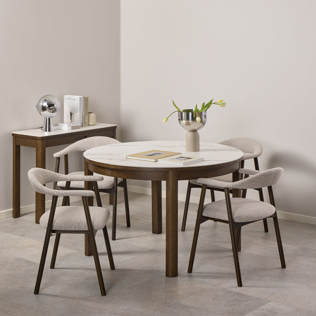 Stella Round Extendable Dining Table in Cream Ceramic 120x75cm