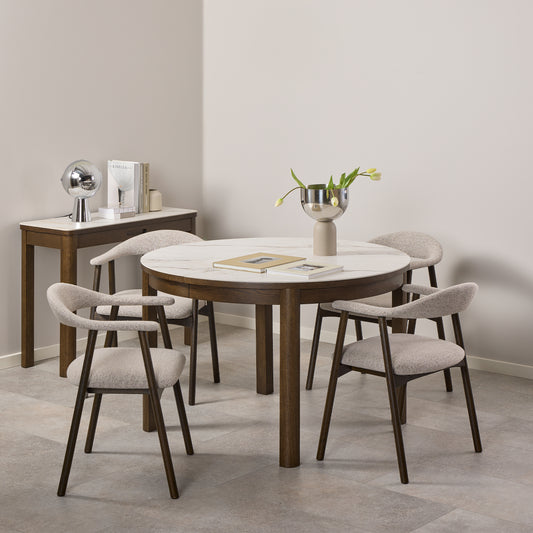 Stella Round Extendable Dining Table in Cream Ceramic 120x75cm