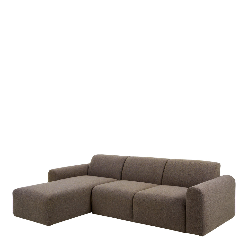 Murphy Left Hand Facing 2 Seater Chaise Lounge in Boucle Taupe Fabric