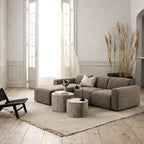 Murphy Left Hand Facing 2 Seater Chaise Lounge in Boucle Taupe Fabric