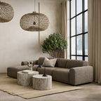 Murphy Left Hand Facing 2 Seater Chaise Lounge in Boucle Taupe Fabric