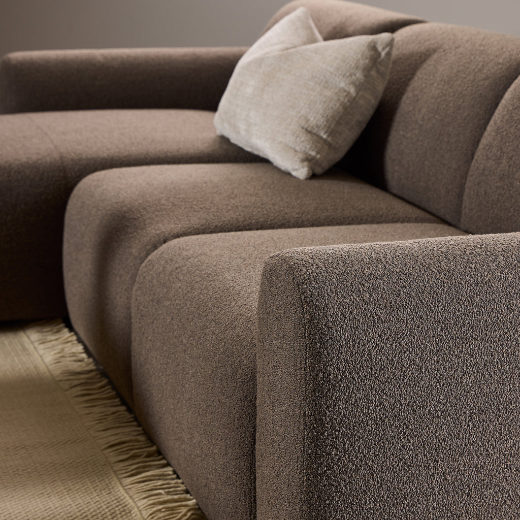 Murphy Left Hand Facing 2 Seater Chaise Lounge in Boucle Taupe Fabric