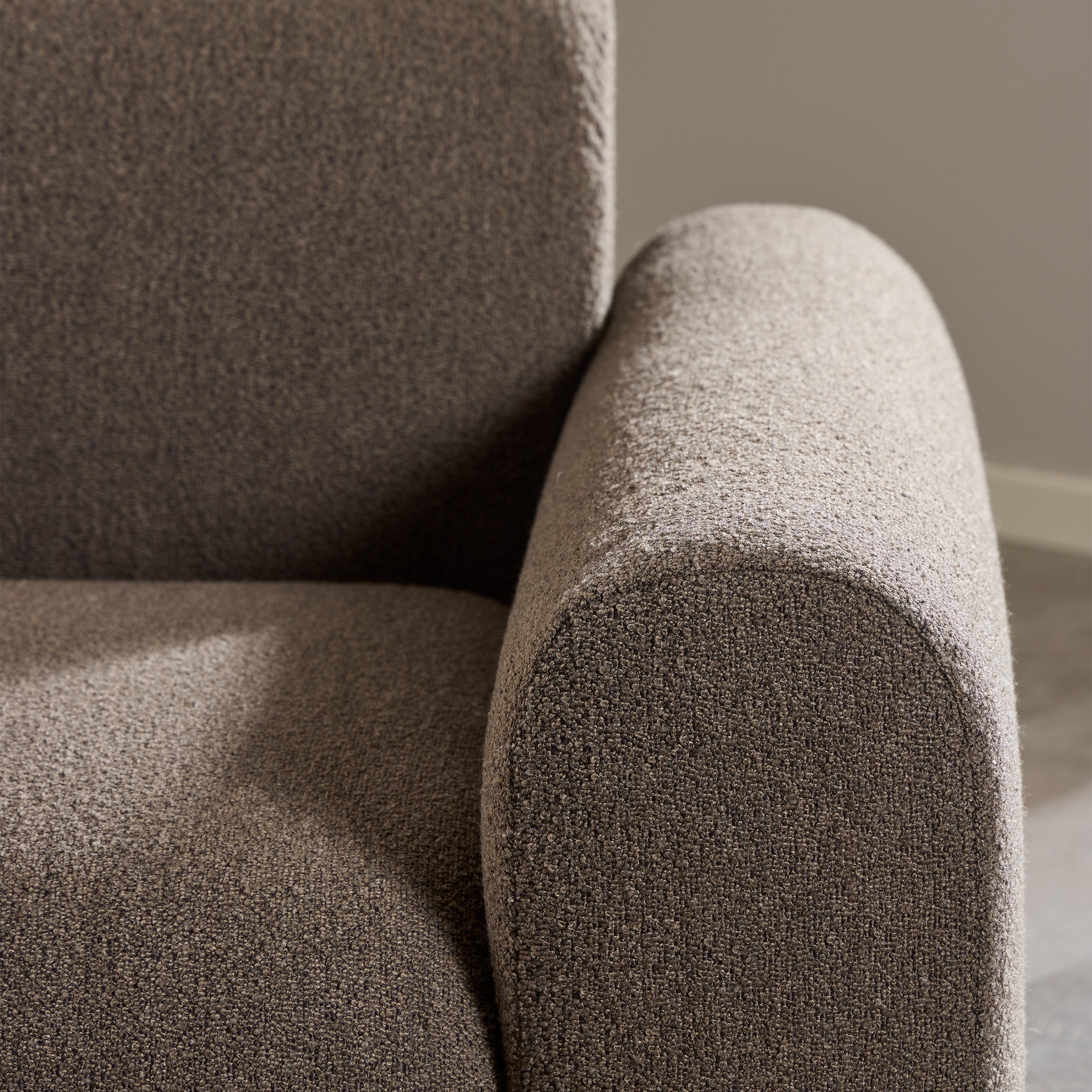 Murphy Left Hand Facing 2 Seater Chaise Lounge in Boucle Taupe Fabric