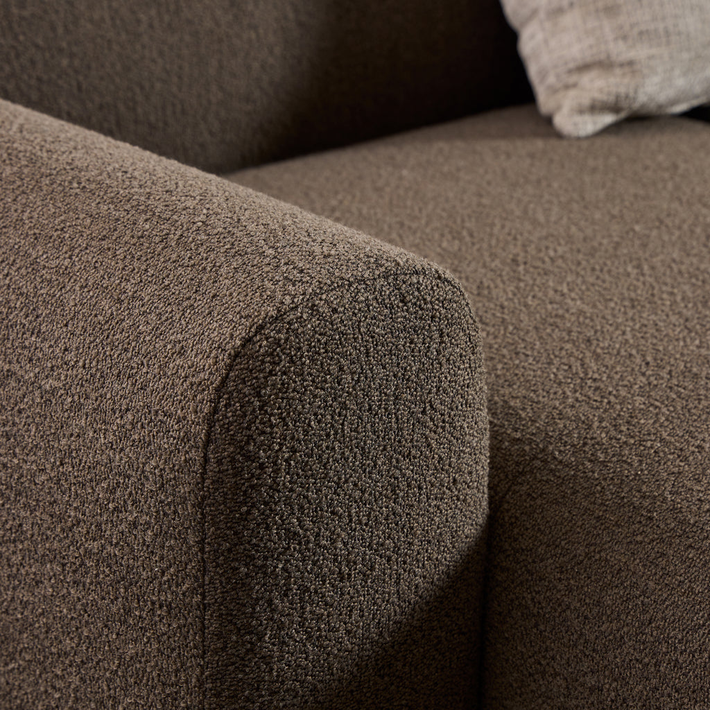 Murphy Left Hand Facing 2 Seater Chaise Lounge in Boucle Taupe Fabric