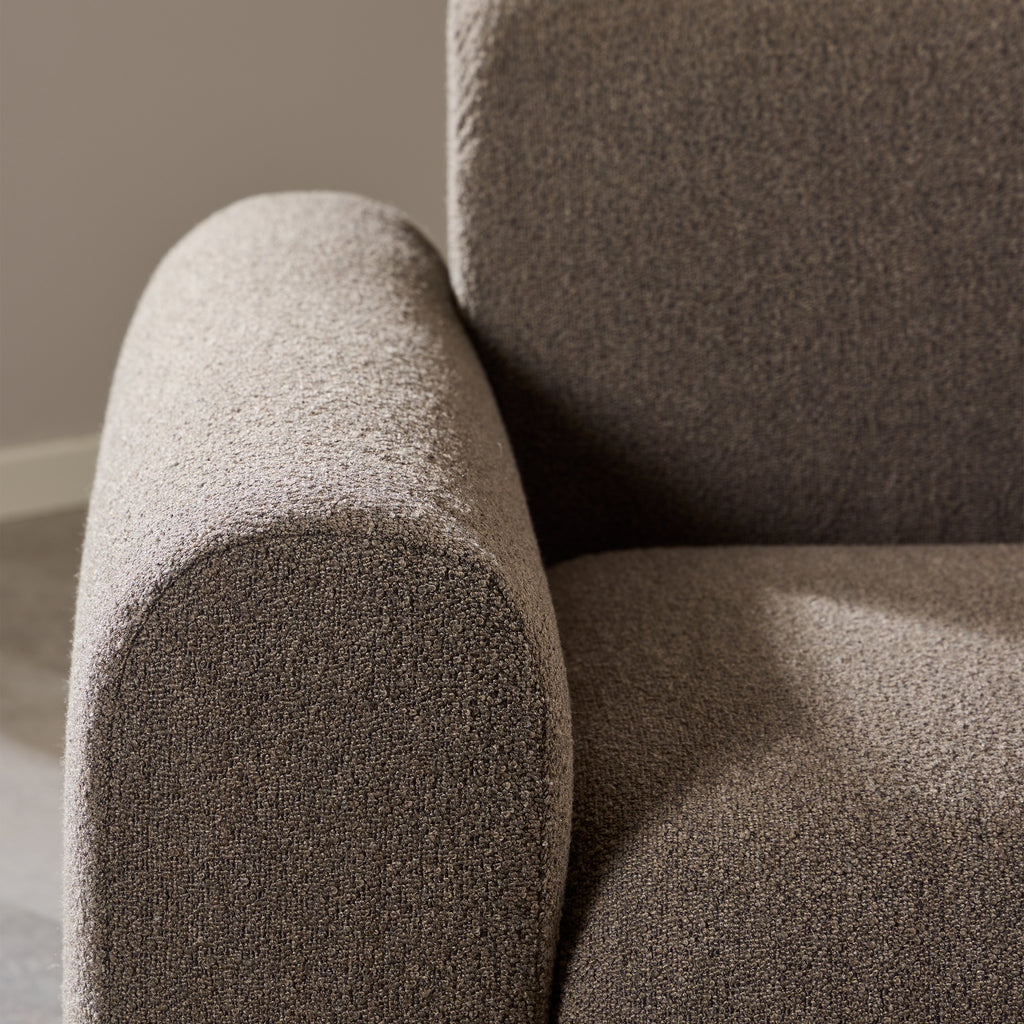 Murphy Right Hand Facing 2 Seater Chaise Lounge in Boucle Taupe Fabric