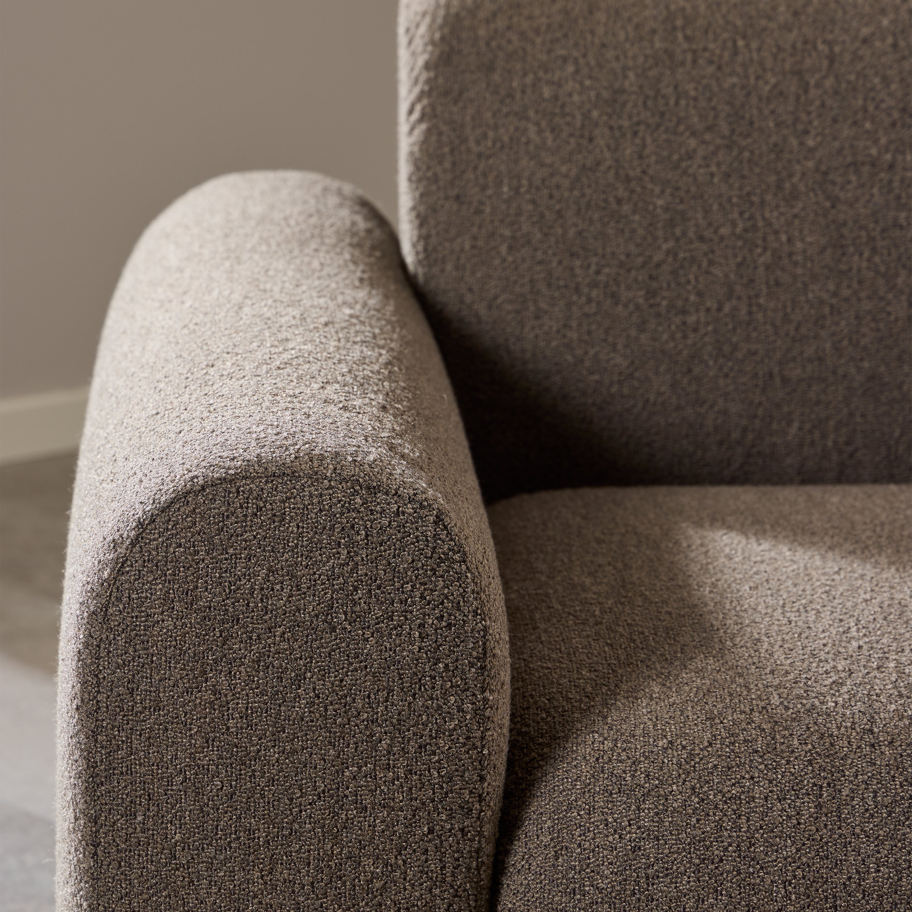 Murphy Right Hand Facing 2 Seater Chaise Lounge in Boucle Taupe Fabric