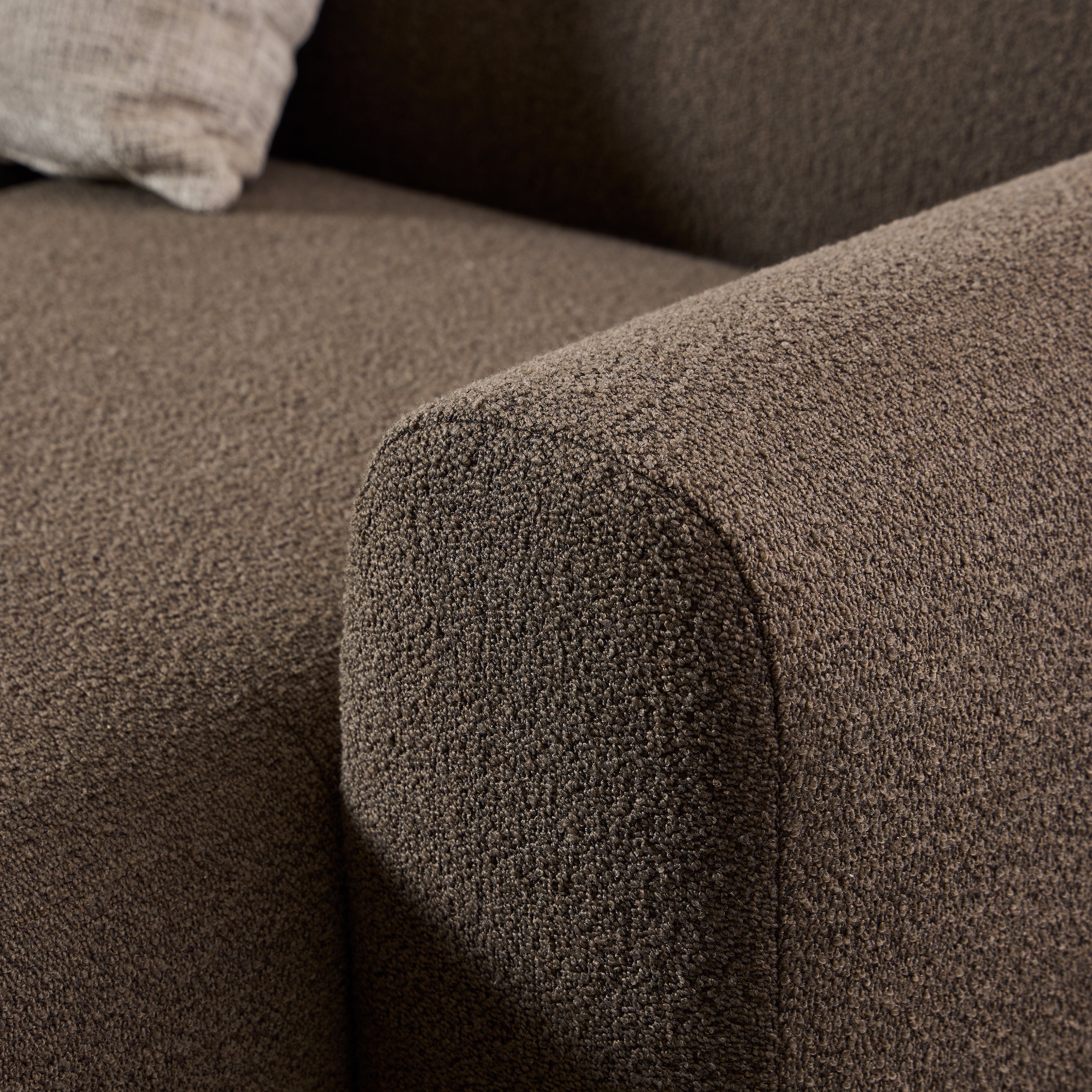 Murphy Right Hand Facing 2 Seater Chaise Lounge in Boucle Taupe Fabric