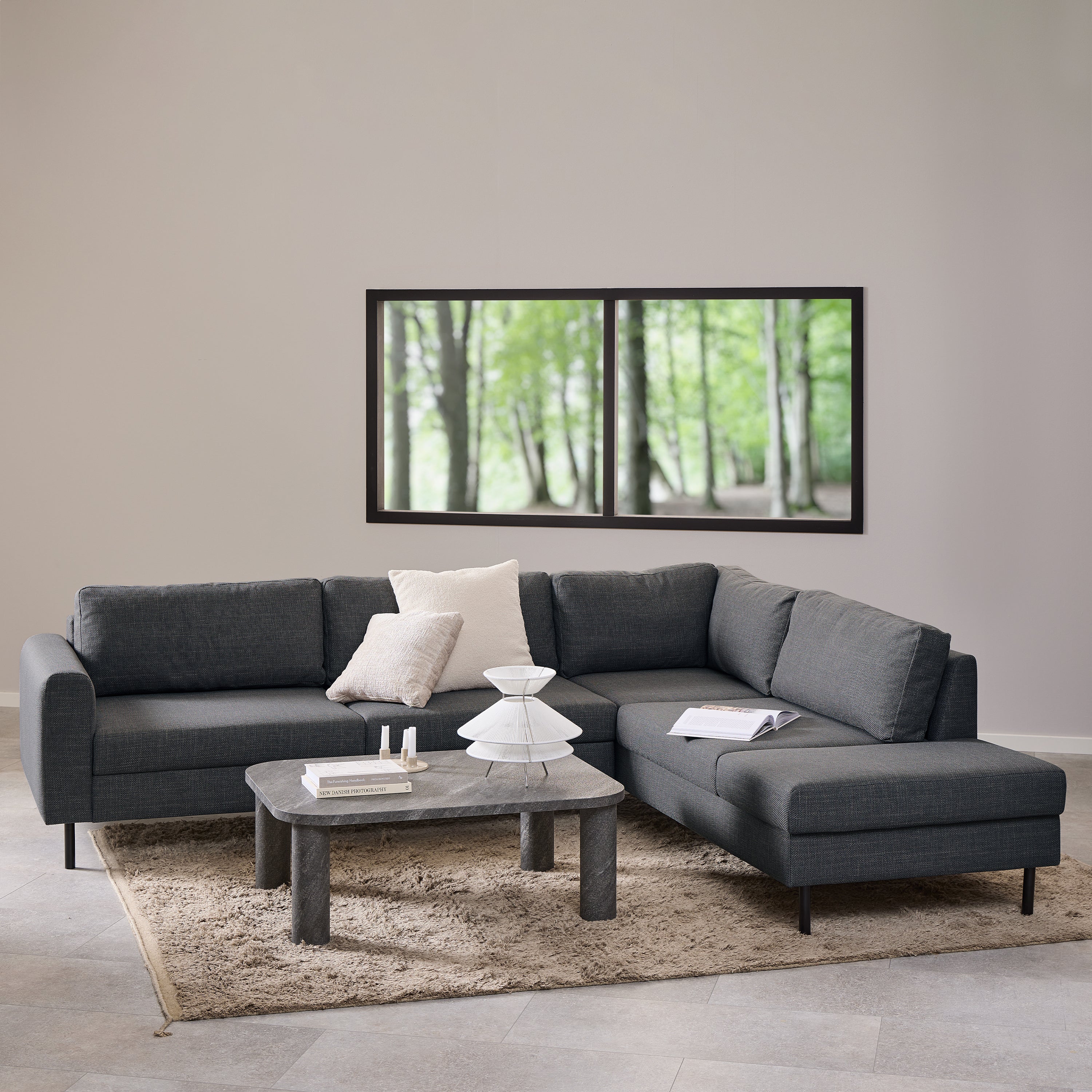 Orlando Right Hand Facing Corner Sofa in Dark Grey Fabric