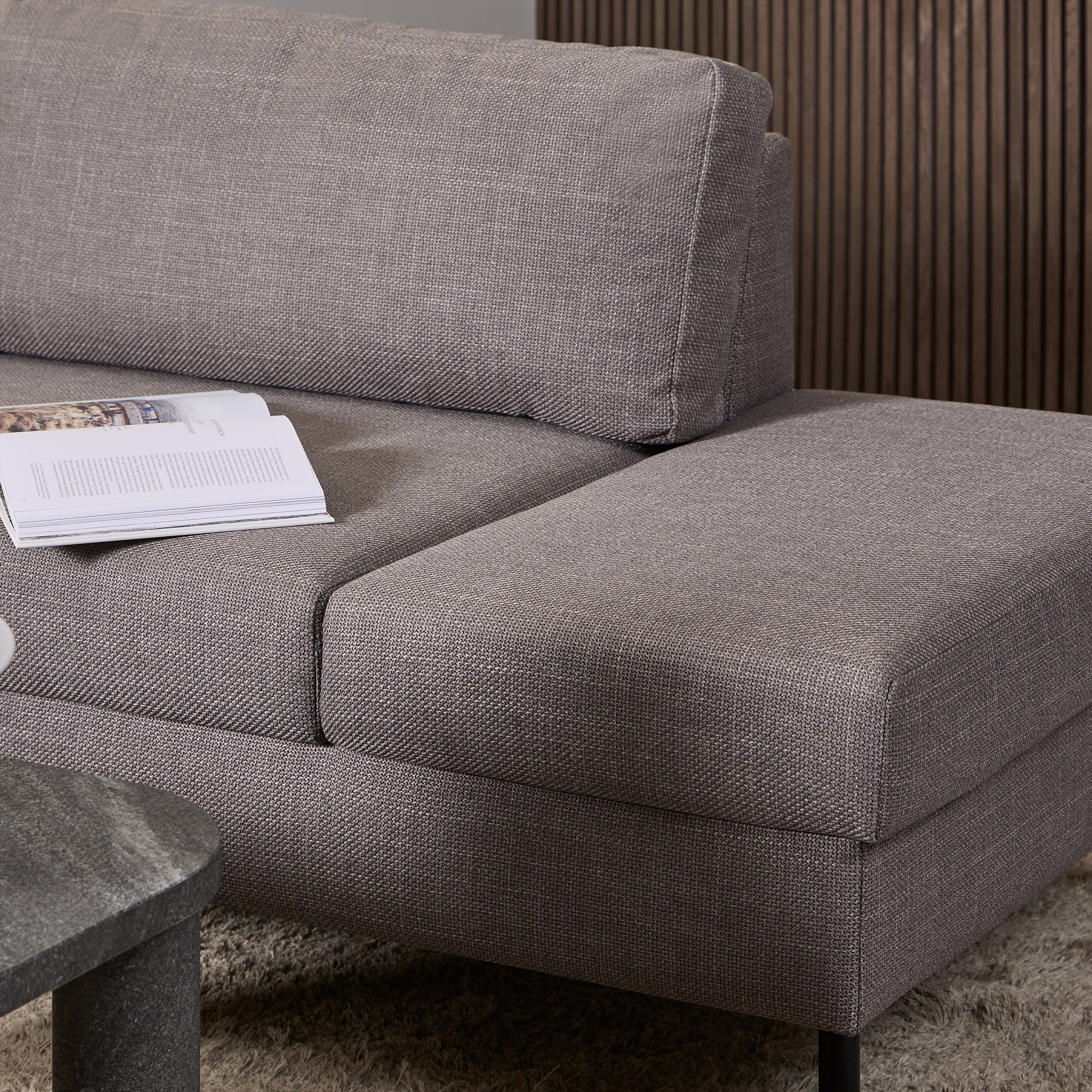 Orlando Right Hand Facing Corner Sofa in Light Grey Brown Fabric