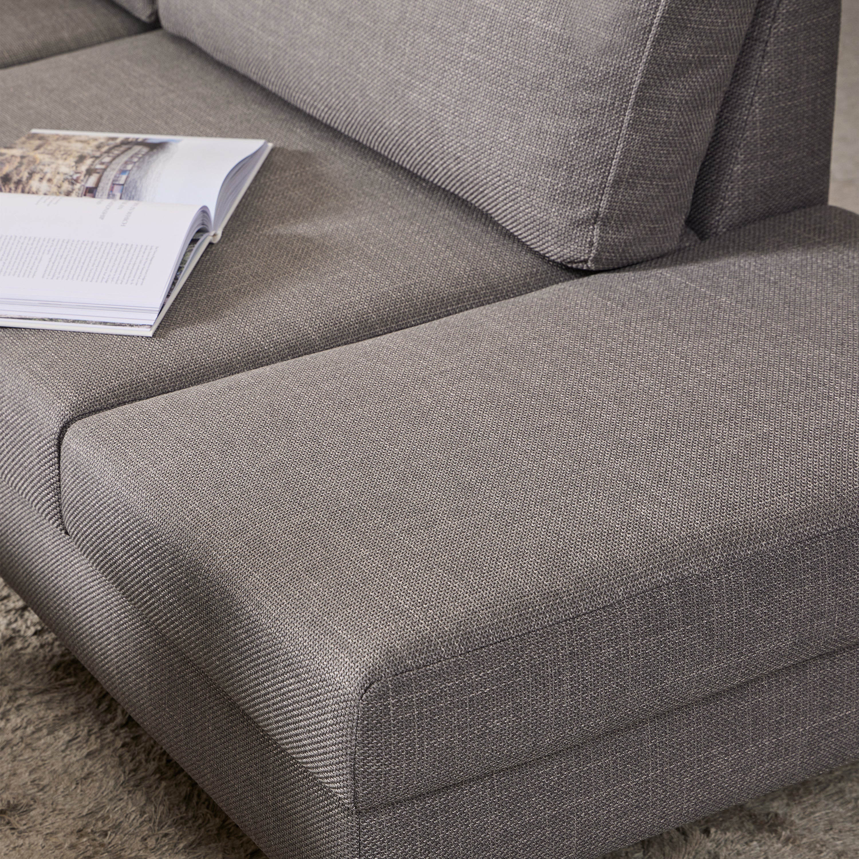 Orlando Right Hand Facing Corner Sofa in Light Grey Brown Fabric