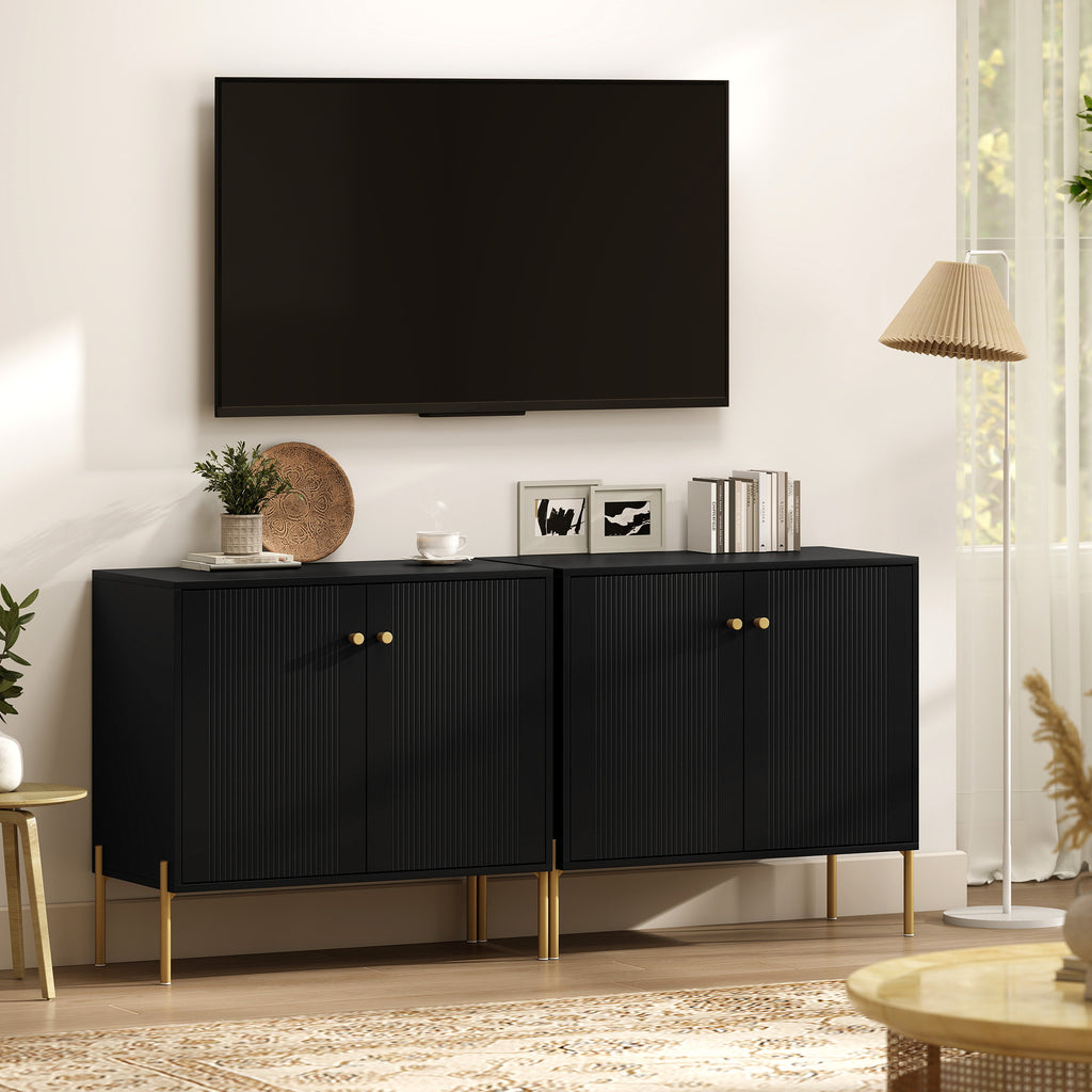 HOMCOM Sideboard Buffet Cabinet, Coffee Bar Cabinet with Fluted Doors and Adjustable Shelf, Black