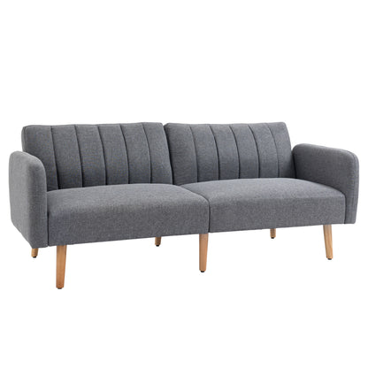 3 Seater Sofa Bed, Convertible Linen Fabric Sofa Couch, Click Clack Sofabed with Adjustable Split Backrest for Living Room, Bedroom, Guest Room, Grey