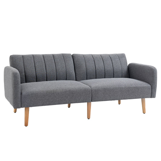 3 Seater Sofa Bed, Convertible Linen Fabric Sofa Couch, Click Clack Sofabed with Adjustable Split Backrest for Living Room, Bedroom, Guest Room, Grey
