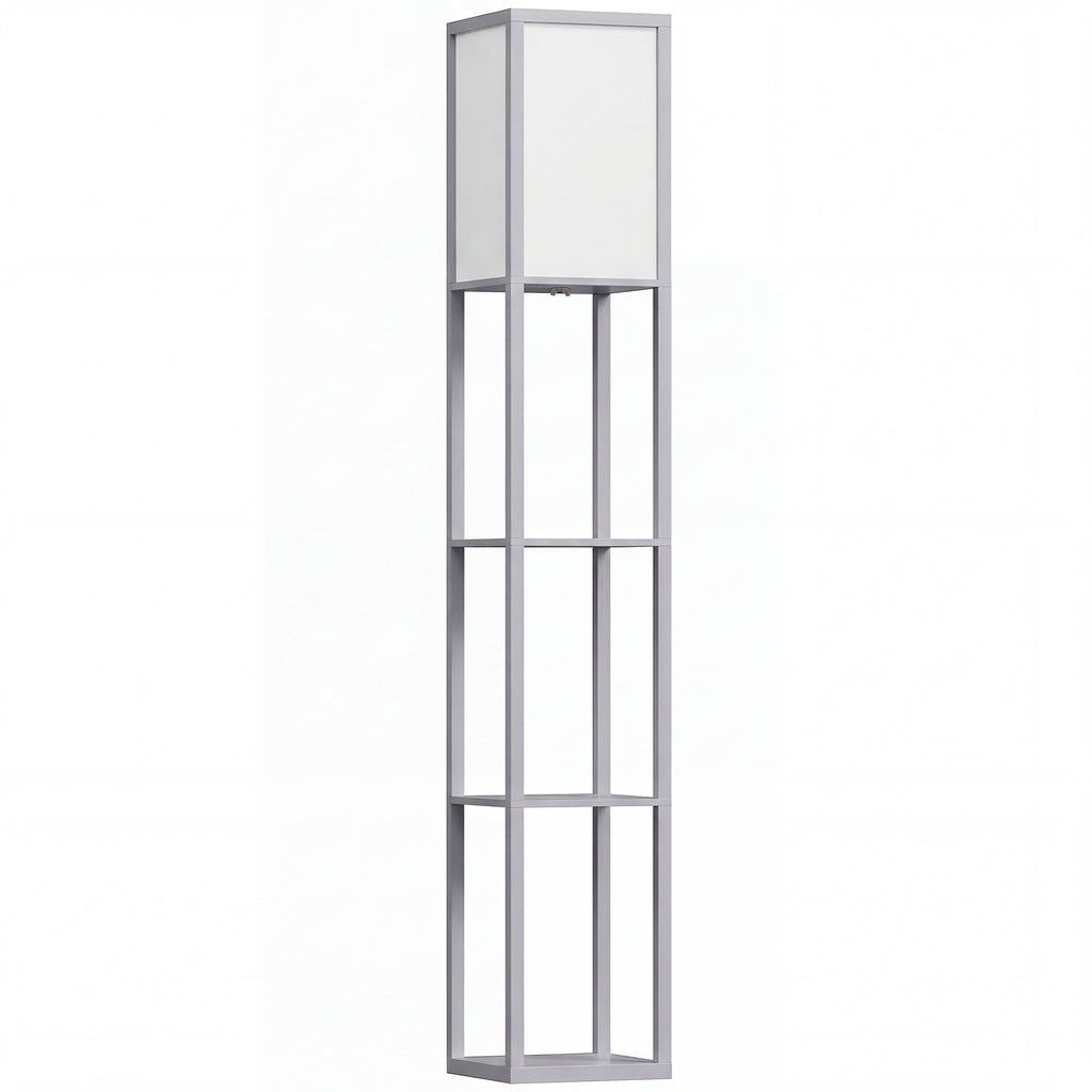 3-Tier Floor Lamp with Shelves and Storage, Modern Corner Standing Lamp with Lampshade, Reading Light with Foot Switch for Living Room, Bedroom, Home Office, Bulb not Included, Grey