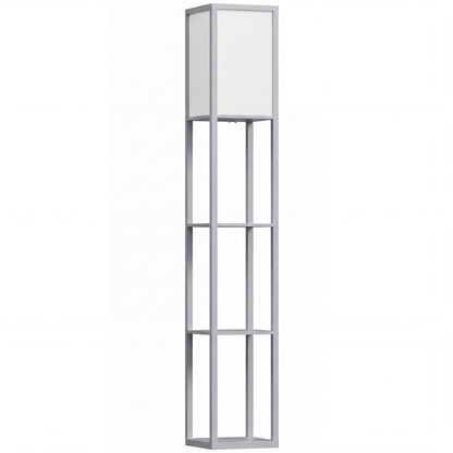 3-Tier Floor Lamp with Shelves and Storage, Modern Corner Standing Lamp with Lampshade, Reading Light with Foot Switch for Living Room, Bedroom, Home Office, Bulb not Included, Grey