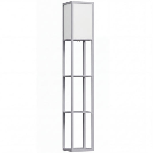 3-Tier Floor Lamp with Shelves and Storage, Modern Corner Standing Lamp with Lampshade, Reading Light with Foot Switch for Living Room, Bedroom, Home Office, Bulb not Included, Grey